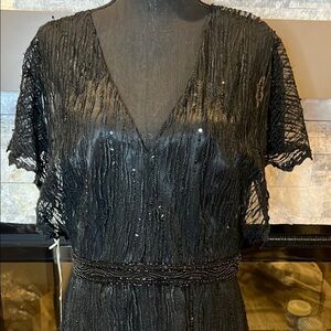Jade Couture Formal Black lace gown with accent beading, New with Tags size 12